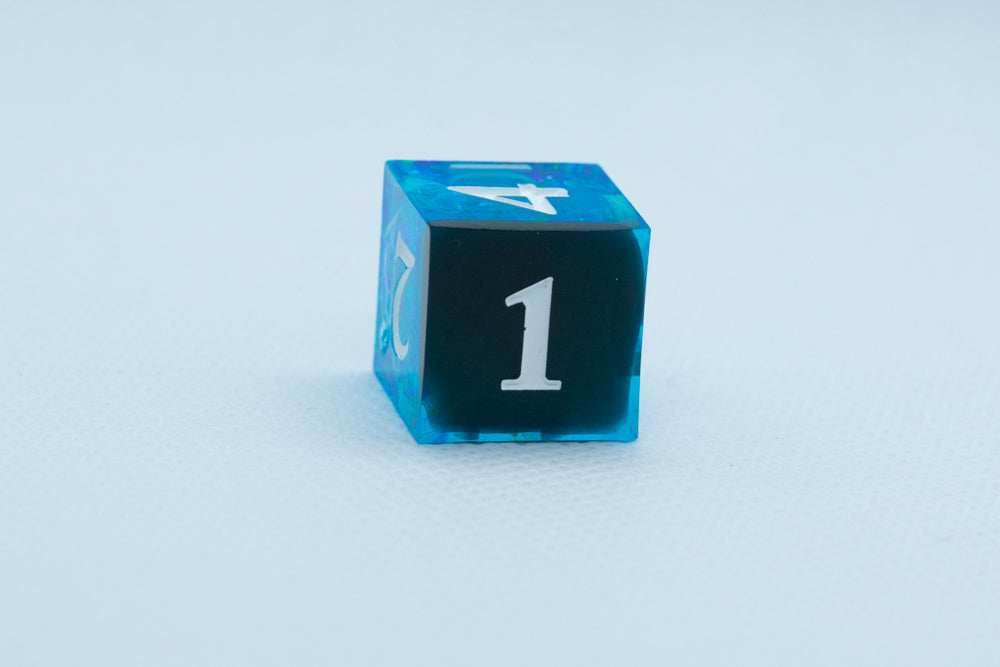 Deep Nether Sharp Edge Resin d6 / d20-Dice (Blue- Black w/ White Numbers) - d6