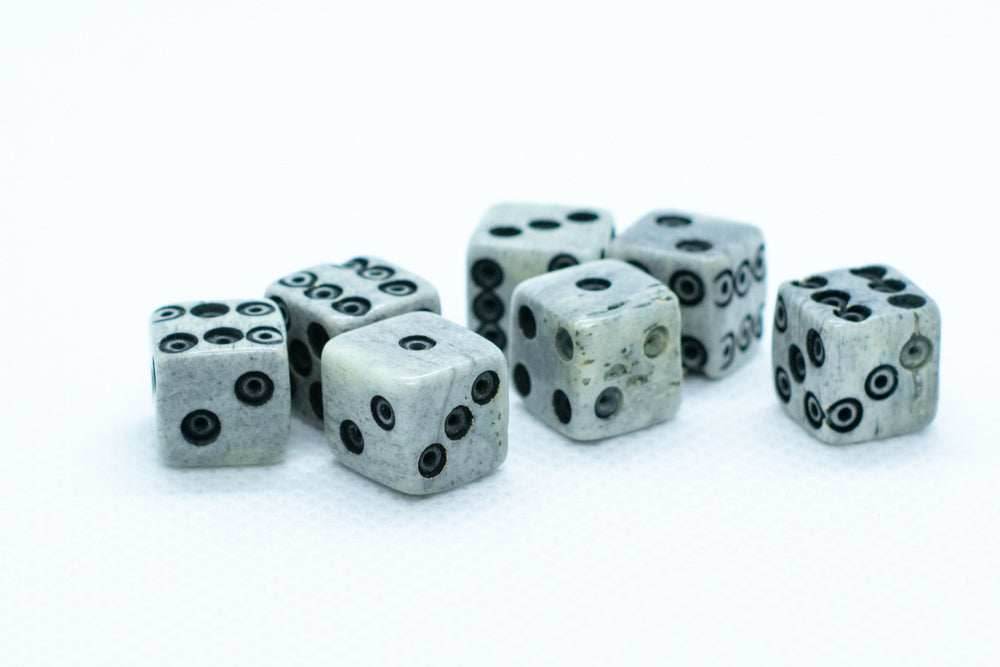 Cattle Bone Dice 10mm (Deep Eye & Ring) | Off-White Dark d6 (sold by the piece) - 