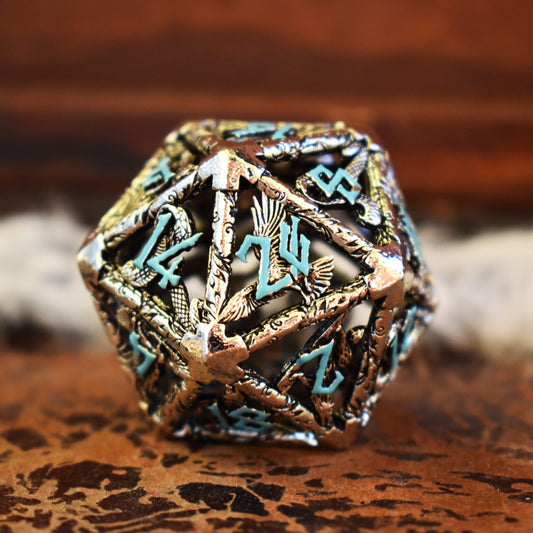 Legends of Valhalla Hollow Metal D20 - Silver and Blue