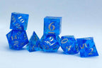 Water Sharp Resin 7-Dice RPG DND Set (w/Silver Numbers) B-Grade - 