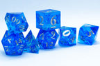 Water Sharp Resin 7-Dice RPG DND Set (w/Silver Numbers) B-Grade - 