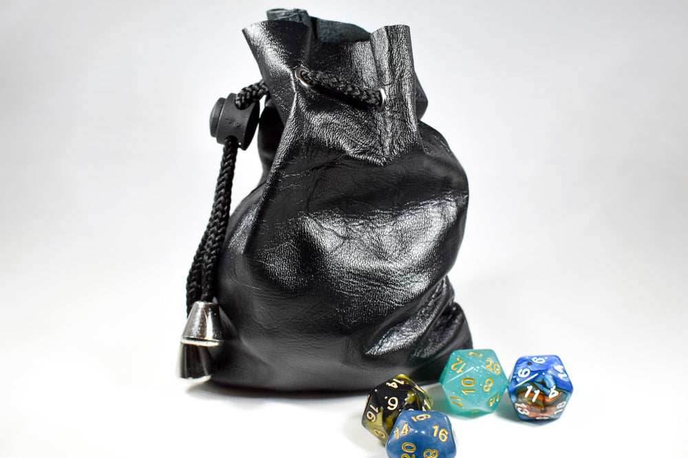 Handmade Leather Dice Bag (Black) - 