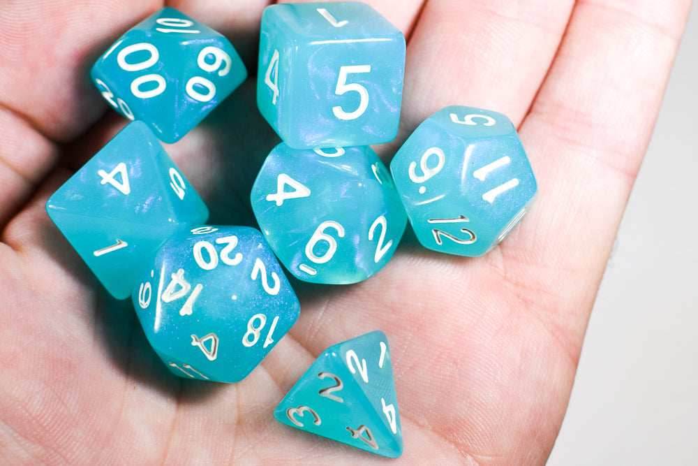 Peacock Blue Moonstone 7-Dice Set - 