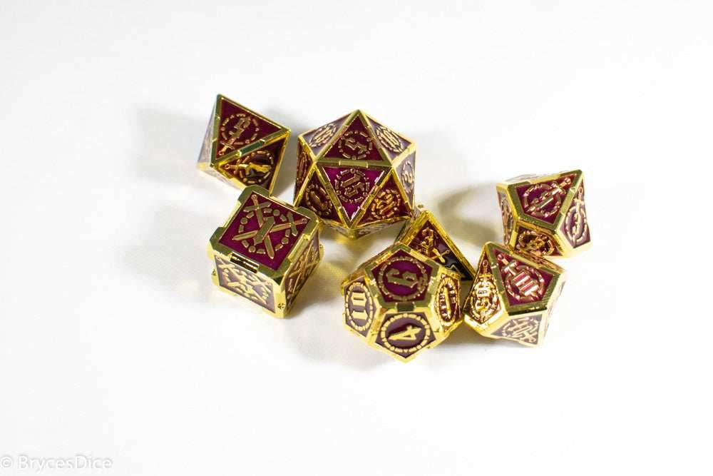 Gold (Deep Maroon Inlay) Sword Strengthened Metal 7-Dice Set - 