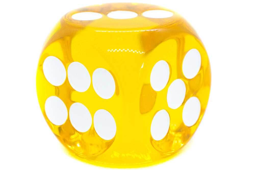 Clear Yellow 50mm d6 with White Pips Jumbo Pipped Dice - 