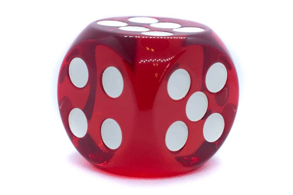 Clear Red 50mm d6 with White Pips Jumbo Pipped Dice - 