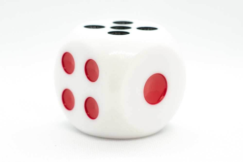 Opaque White 50mm d6 with Black Pips Jumbo Pipped Dice - 