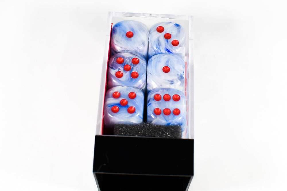 Chessex Vortex Ice Blue w/ Red Numbers Set Of d6 Dice Block CHX T1666 - 