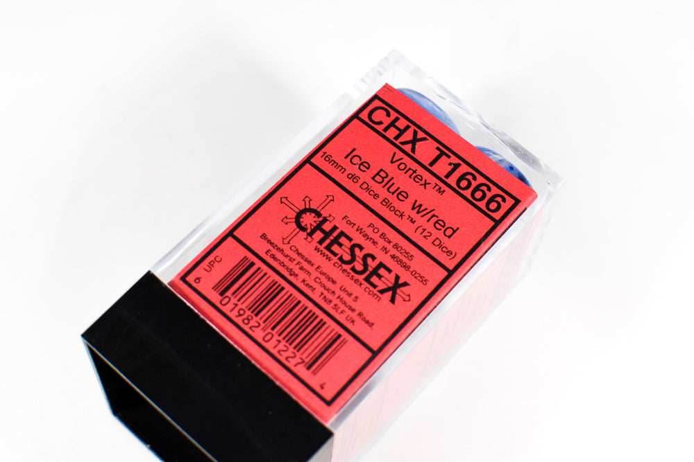 Chessex Vortex Ice Blue w/ Red Numbers Set Of d6 Dice Block CHX T1666 - 