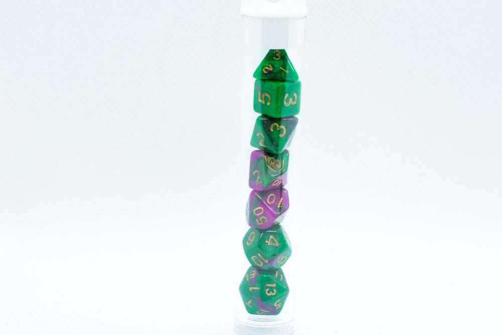 Wizard Jungle Mini Two Tone Polyhedral RPG Dice Set Small D4-D20 in Tube - 
