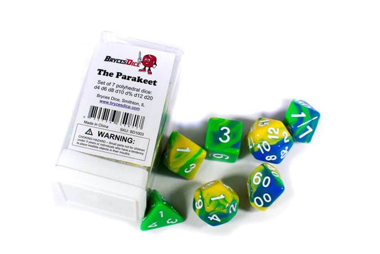 The Parakeet Tri-Color Swirl Green/Yellow/Blue - Dice in Box w/ Insert