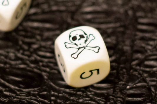 White Pirate D6 Dice Numbered with Skull and Cross Bones (sold per die) - 