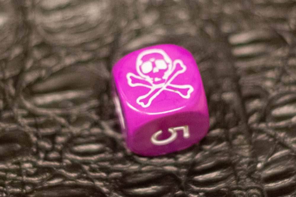 Purple Pirate D6 Dice Numbered with Skull and Cross Bones (sold per die) - 