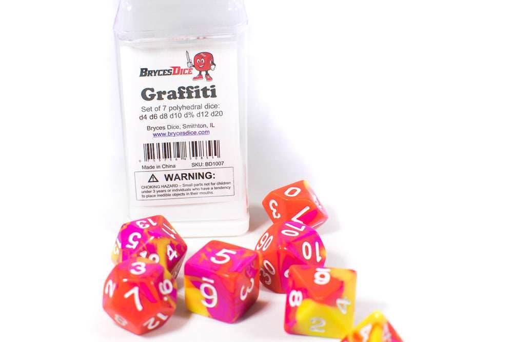 Graffiti Tri-Color Swirl Yellow/Orange/Pink - Dice in Box w/ Insert