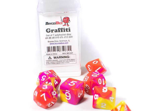 Graffiti Tri-Color Swirl Yellow/Orange/Pink - Dice in Box w/ Insert
