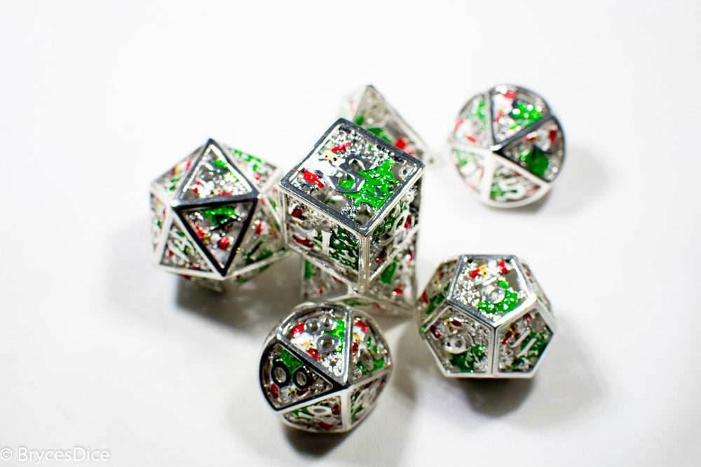 Metal Winter Holliday Santa 7-Dice Set (silver) - 