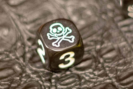 Black Pirate D6 Dice Numbered with Skull and Cross Bones (sold per die) - 