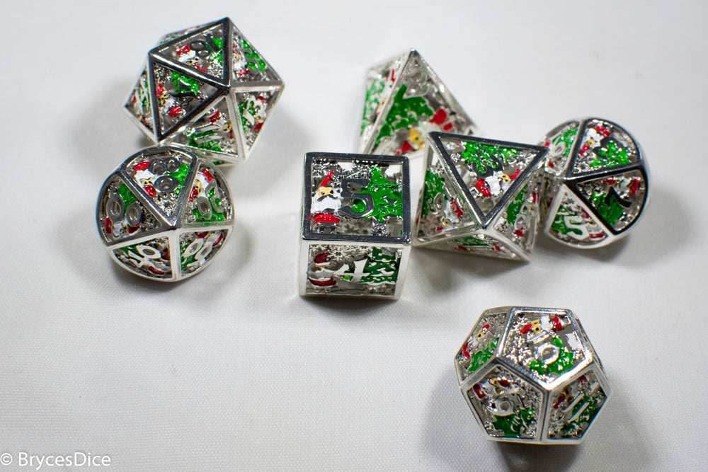 Metal Winter Holliday Santa 7-Dice Set (silver) - 
