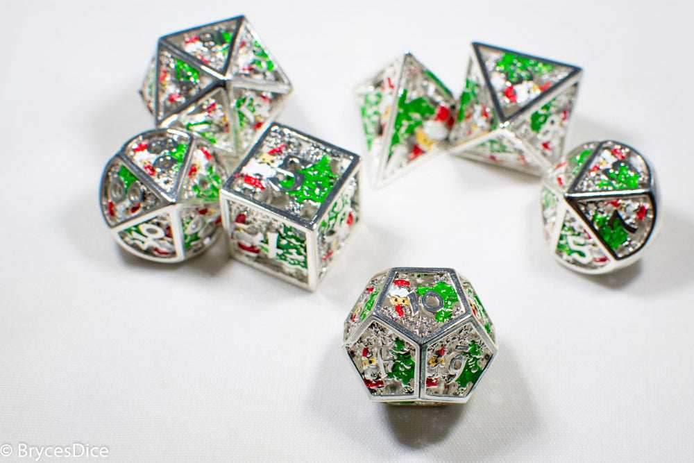 Metal Winter Holliday Santa 7-Dice Set (silver) - 