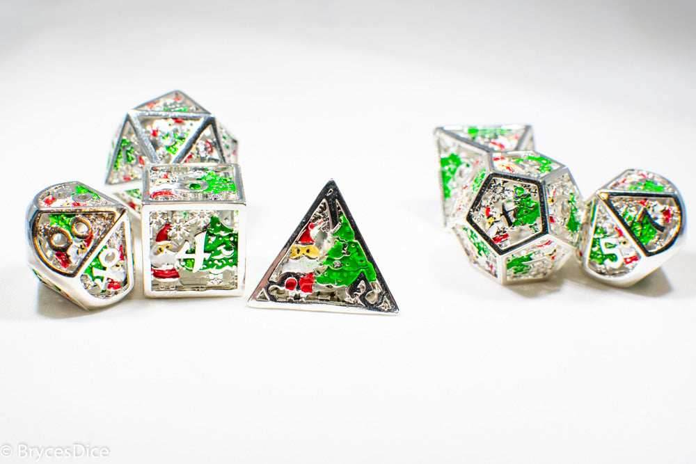 Metal Winter Holliday Santa 7-Dice Set (silver) - 