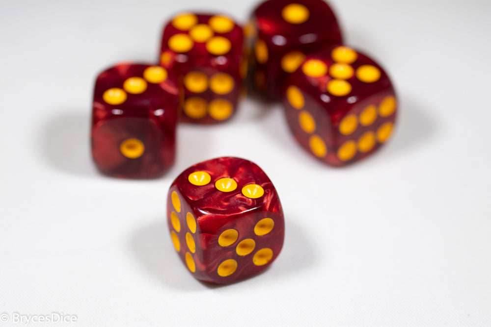 Pearl/Swirl Pipped d6 Dice Orange/Pink/Maroon/Electric Yellow/Brown/Blue/Green/Cranberry 16mm (SOLD BY PIECE) - Maroon