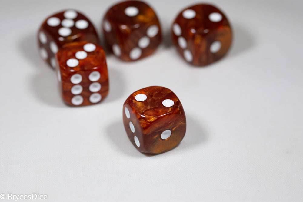 Pearl/Swirl Pipped d6 Dice Orange/Pink/Maroon/Electric Yellow/Brown/Blue/Green/Cranberry 16mm (SOLD BY PIECE) - Brown