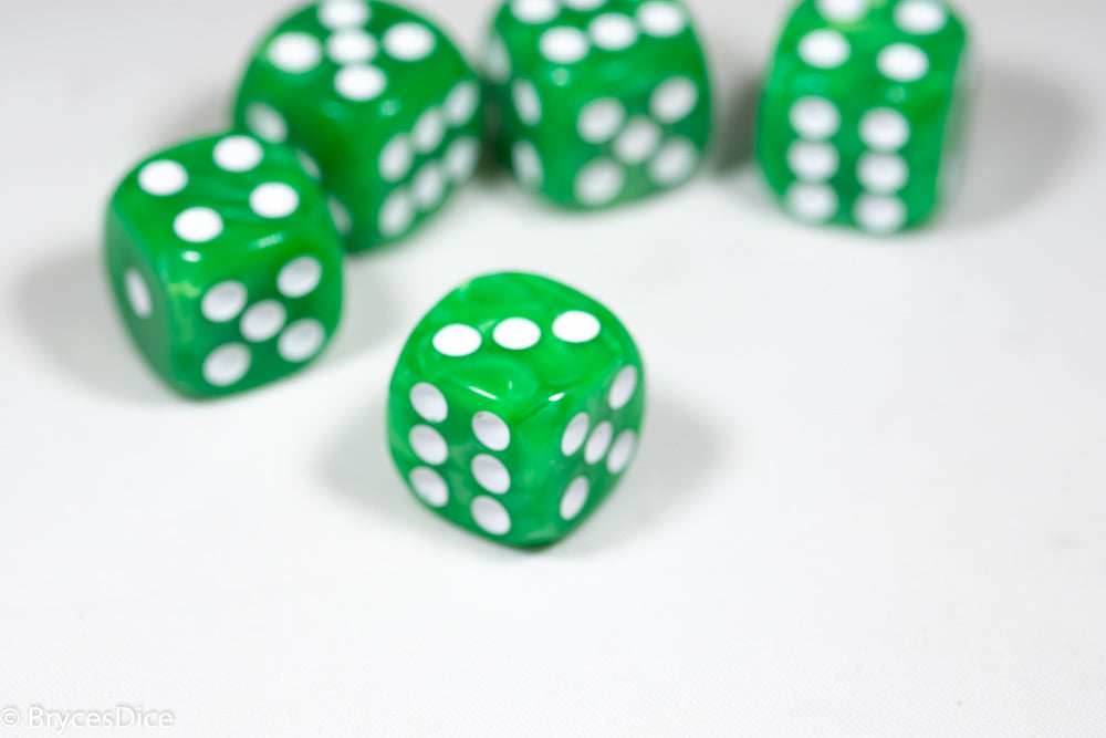 Pearl/Swirl Pipped d6 Dice Orange/Pink/Maroon/Electric Yellow/Brown/Blue/Green/Cranberry 16mm (SOLD BY PIECE) - Green