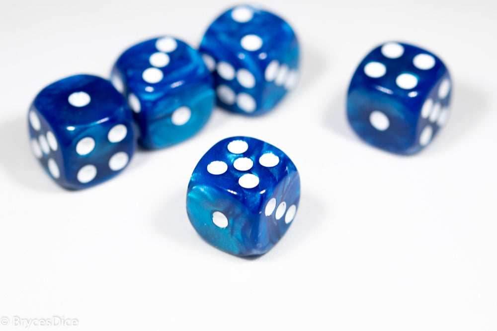 Pearl/Swirl Pipped d6 Dice Orange/Pink/Maroon/Electric Yellow/Brown/Blue/Green/Cranberry 16mm (SOLD BY PIECE) - Blue
