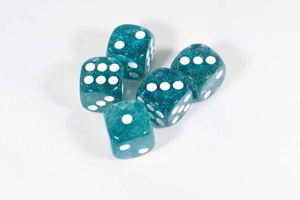 Blue with Glitter D6 16mm Pipped Dice (sold by the piece) - 