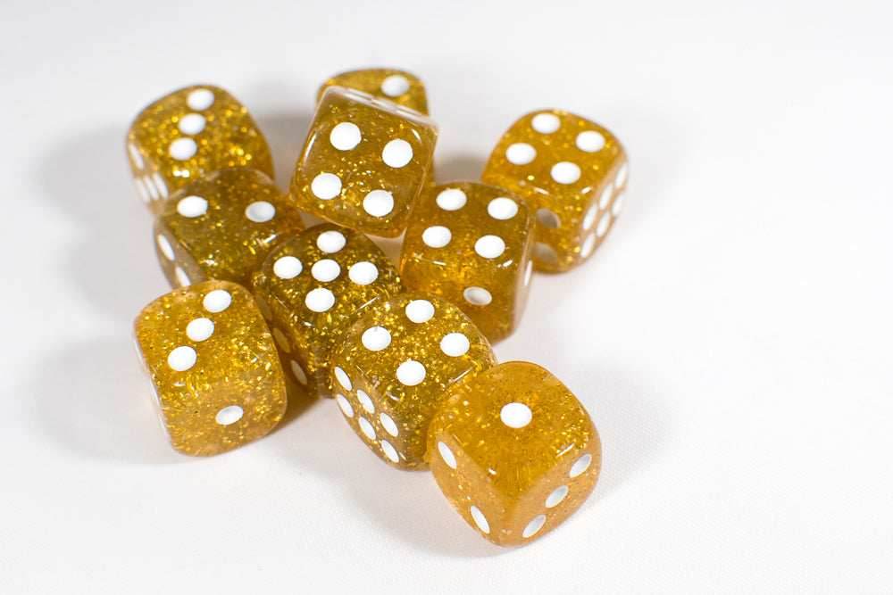 Gold with Glitter D6 16mm Pipped Dice (sold by the piece) D6 Dice - 