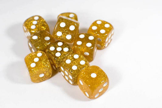 Gold with Glitter D6 16mm Pipped Dice (sold by the piece) D6 Dice - 