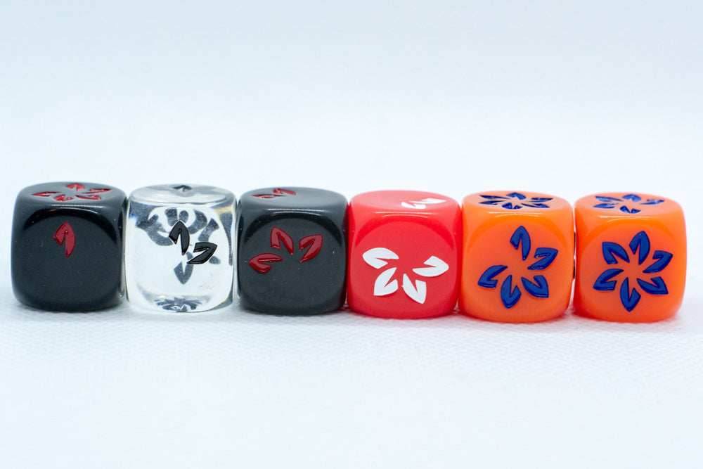 Orange w/Blue Falling Petals Dice 16mm D6 Flower Dice (sold per die) - 
