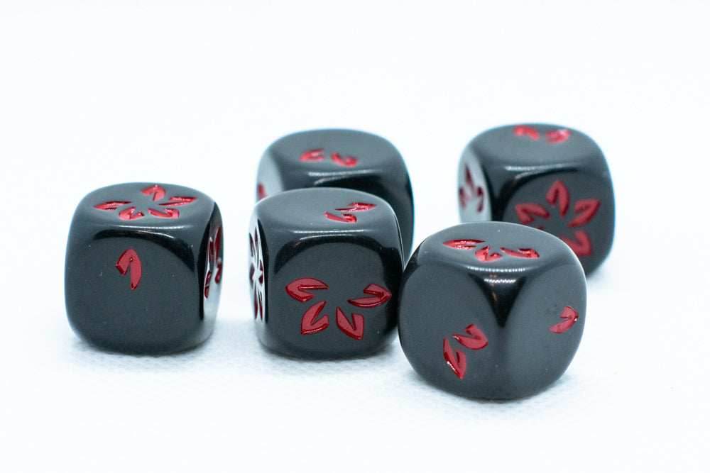 Black w/Red Falling Petals Dice 16mm D6 Flower Dice (sold per die) - 