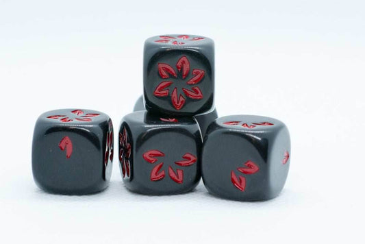 Black w/Red Falling Petals Dice 16mm D6 Flower Dice (sold per die) - 