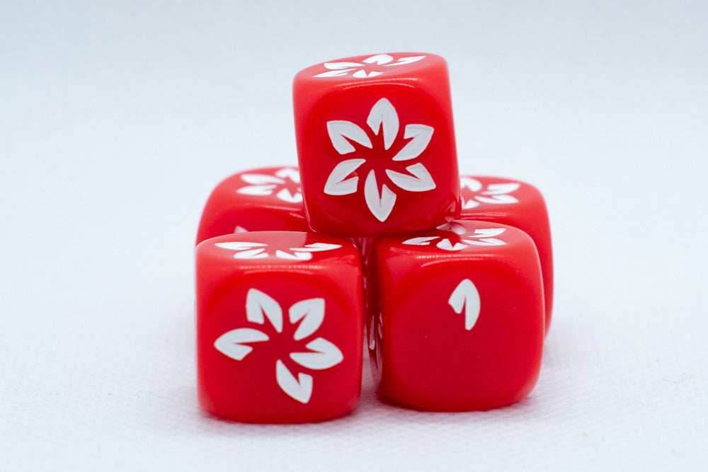 Red w/White Falling Petals Dice 16mm D6 Flower Dice (sold per die) - 