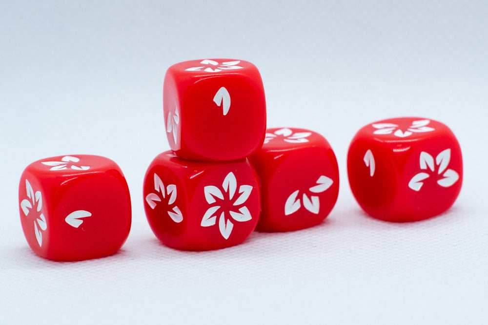 Red w/White Falling Petals Dice 16mm D6 Flower Dice (sold per die) - 
