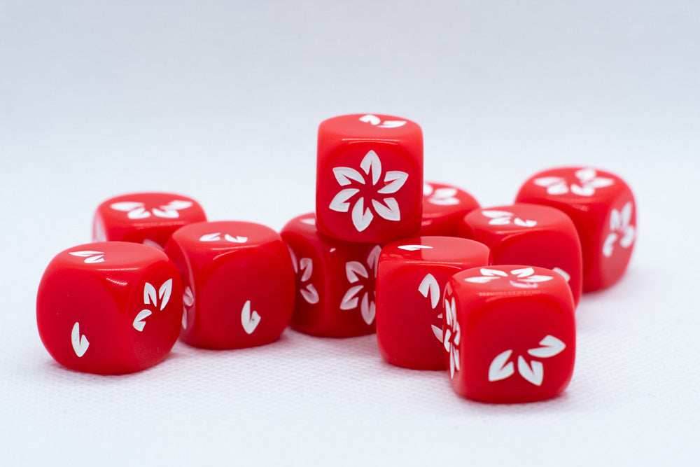 Red w/White Falling Petals Dice 16mm D6 Flower Dice (sold per die) - 