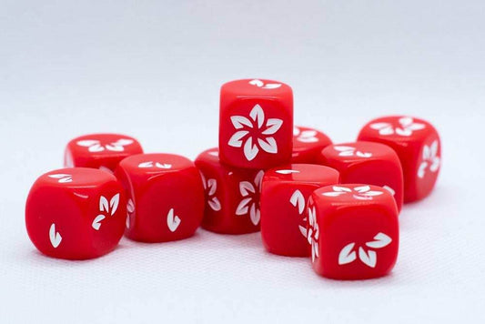 10-Pack Red w/White Falling Petals Dice 16mm D6 Flower Dice - 
