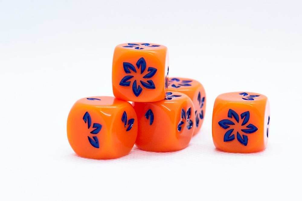 10-Pack Orange w/Blue Falling Petals Dice 16mm D6 Flower Dice - 