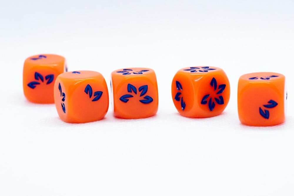 10-Pack Orange w/Blue Falling Petals Dice 16mm D6 Flower Dice - 
