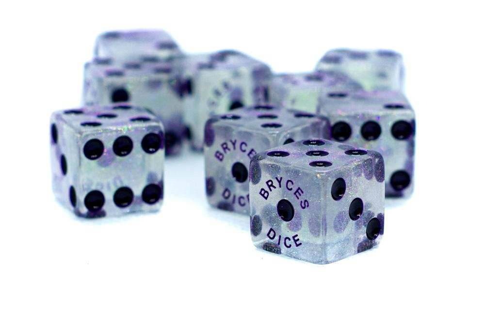 10-Pack BrycesDice 16mm Glitter d6 (Purple) Square Edge - 