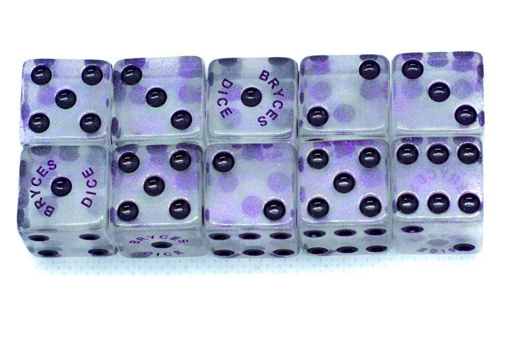 10-Pack BrycesDice 16mm Glitter d6 (Purple) Square Edge - 