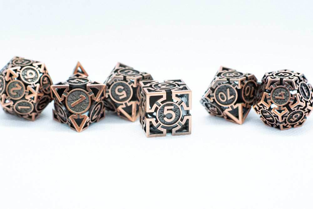 Rustic Copper Deadly Arrow Dice | 7-Dice RPG Set High Visibility - 