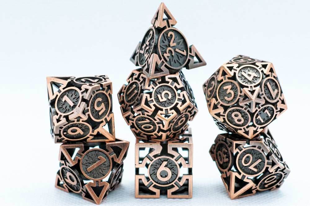 Rustic Copper Deadly Arrow Dice | 7-Dice RPG Set High Visibility - 
