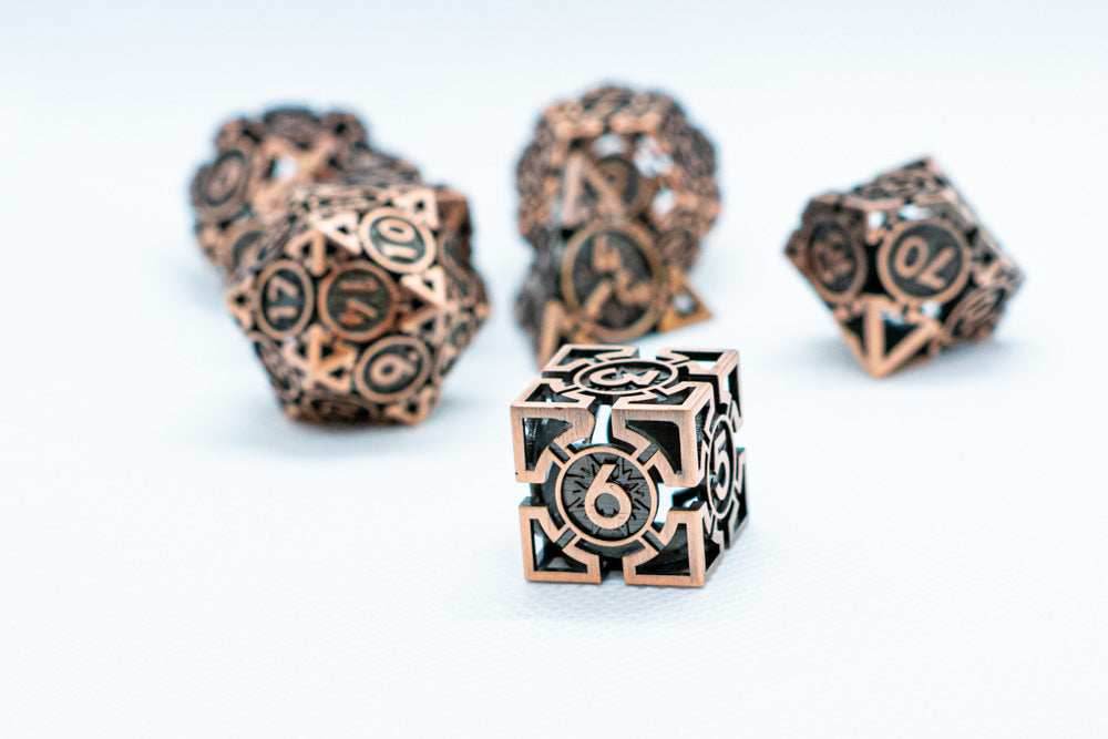 Rustic Copper Deadly Arrow Dice | 7-Dice RPG Set High Visibility - 