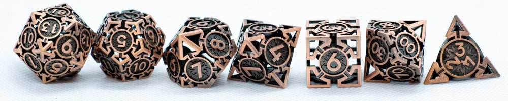 Rustic Copper Deadly Arrow Dice | 7-Dice RPG Set High Visibility - 