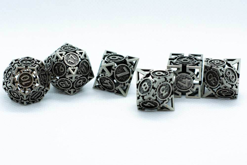 Iron Grey Deadly Arrow Dice | 7-Dice RPG Set High Visibility - 