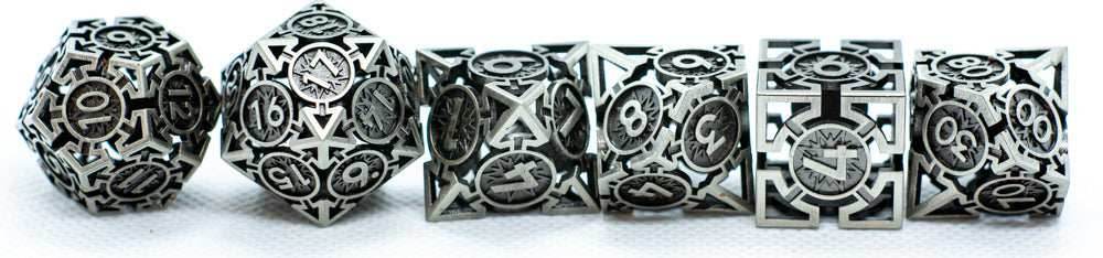 Iron Grey Deadly Arrow Dice | 7-Dice RPG Set High Visibility - 