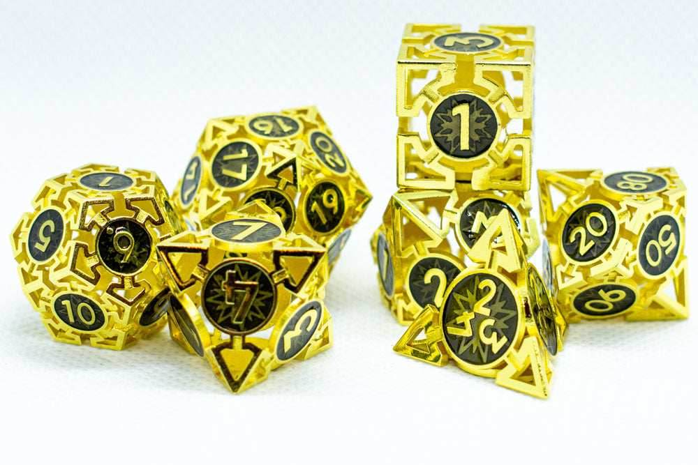 Gold w/Black Deadly Arrow Dice | 7-Dice RPG Set High Visibility - 