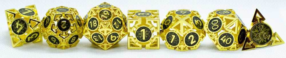 Gold w/Black Deadly Arrow Dice | 7-Dice RPG Set High Visibility - 